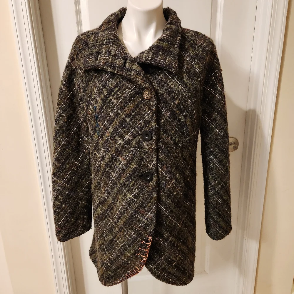 Desigual wool coat size 44 or Large gray/brown with subtle black metallic thread - Picture 2 of 14